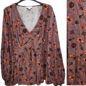 La Threads Peasant Peplum Top Shirt Womens 4X Floral Long Sleeves Cottagecore